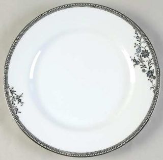 Noritake Hayden Dinner Plate, Fine China Dinnerware   Gray Floral,Platinum Bead