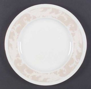 Noritake Oakleigh Dinner Plate, Fine China Dinnerware   Tan Band W/ White Leaves