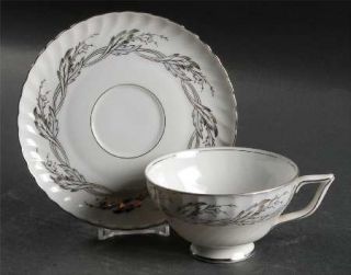 Royal Tettau Princess Pearl Grey Footed Cup & Saucer Set, Fine China Dinnerware