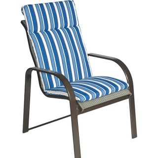 Ali Patio Polyester Navy Blue Stripe Smooth Edge Hi back Outdoor Arm Chair Cushion (Navy blue, royal blue, steel blue and ivoryMaterial: Polyester fabricFill: 2 inches of polyester fiberClosure: Knife edge sewnWeather resistant: YesUV protection: YesCare 