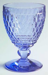 Villeroy & Boch Boston Blue Water Goblet   Blue, Cut Vertical Ovals, Round Base