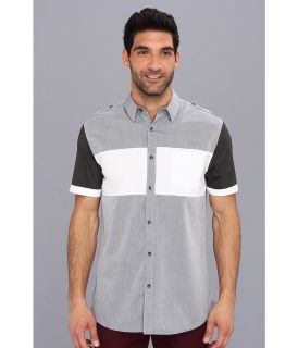 DKNY Jeans S/S Color Block Slim Fit Shirt City Press Mens Short Sleeve Button Up (Gray)