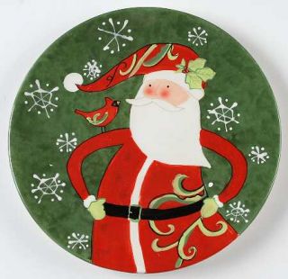 Winter Fun Santa Dessert/Pie Plate, Fine China Dinnerware   Santa On Green, Snow