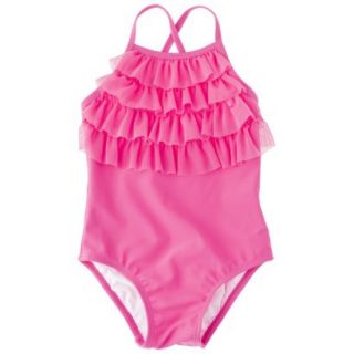 Circo Infant Toddler Girls 1 Piece Ruffled Swimsuit   Pink 9 M