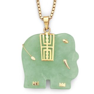 Genuine Jade Elephant Pendant 14K/Sterling Silver, Womens