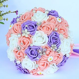 Round Shape Wedding Bridal Bouquet With Rhinestones(More Colors)