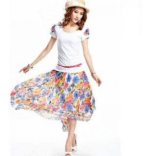 Womens Summer Bohemian Cotton T And Flower Skirts With Belt Chiffon Dress