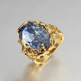 High Quality Vintage Gold Plated Blue Cubic Zirconia Oval Irregular Pierced Womens Ring