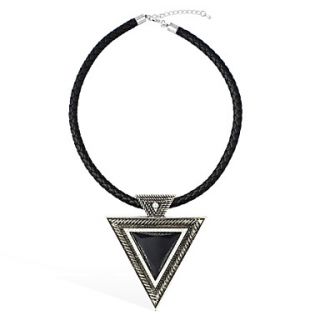 Amazing Alloy Silver And Black PU Leather Triangle Pendant Womens Necklace
