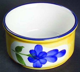 Dansk St. Tropez Ramekin, Fine China Dinnerware   Blue Flowers On Yellow Band