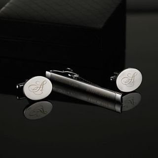 Personalized Mens Gift Tie Clip and Oval Cufflinks Sets