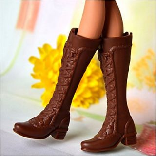 Barbie Doll Lace up Style Coffee PVC Knee Boots