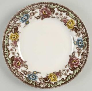 Spode Grove Dinner Plate, Fine China Dinnerware   Brown/Multicolor Floral Rim