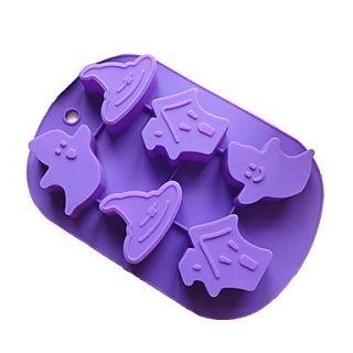 6 Holes Halloween Ghost Faces Shape Muffin Cake Mould, Silicone Material, Random Color