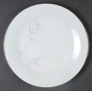 Noritake Virtue Salad Plate, Fine China Dinnerware   White/Blue Roses, Platinum