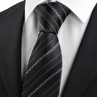 Tie Black Purple Dotted Striped Classic Glossy Mens Tie Necktie Wedding Gift