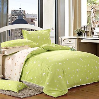 Mankedun Lovely Moon And Star Pattern Green Cotton 4 PCS Set Bedding