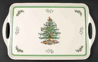 Spode Christmas Tree Green Trim 19 Handled Rectangular Melamine Tray, Fine Chin