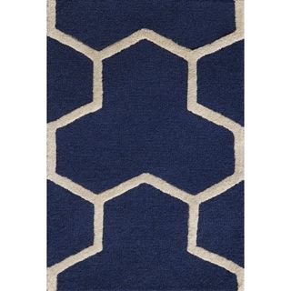 Safavieh Handmade Moroccan Cambridge Geometric pattern Navy/ Ivory Wool Rug (26 X 4)