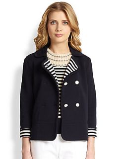 Tory Burch Bea Double Breasted Jacket   Double Jacquard Navy