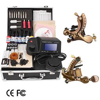Damascus Hand made 2 Tattoo Machines Kit with LED Power