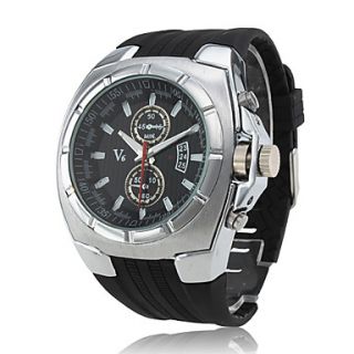 Mens Military Style Silver Case Silicone Band Quartz Wrist Watch