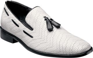 Mens Stacy Adams Santoya 24888   White/Black Woven Leather Lace Up Shoes