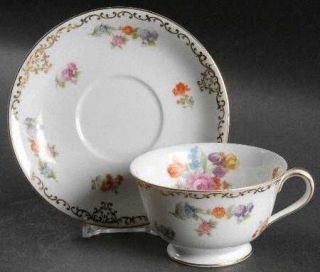 Noritake Dresdoll Footed Cup & Saucer Set, Fine China Dinnerware   Florals Rim &