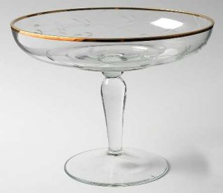 Princess House Crystal Heritage Gold Trim Round Compote   Height x Width   Clear