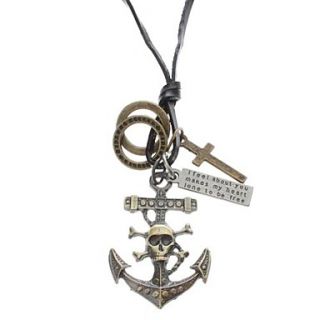 Crossbones Anchor Pattern Cow Leather Necklace