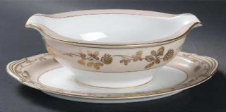 Noritake 5491 Gravy Boat with Attached Underplate, Fine China Dinnerware   Gold