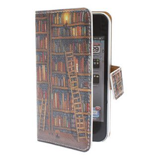 Bookshelf Pattern PU Full Body Case with Card Slot and PC Back Cover insight for iPhone 4/4S