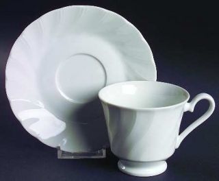 Sheffield Bone White (Porcelain,Japan,All White) Footed Cup & Saucer Set, Fine C