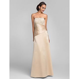 Sheath/Column Strapless Floor length Satin And Lace Bridesmaid Dress with Sash/Ribbon (663672)