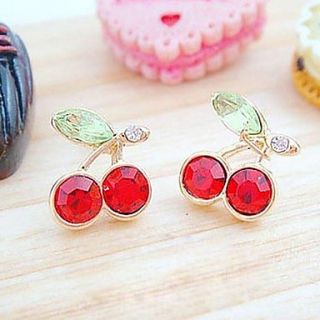 Japanese And Korean Version Of The Cute Red Cherry Earrings Crystal Earrings Retro E96