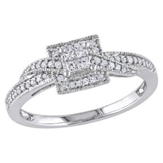 Tevolio 0.25 CT. Princess Cut and Round Diamond Pave Engagement Ring in 10K