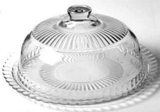 Princess House Crystal Heritage Pastry Tray with Dome   Gray Cut Floral Design,C