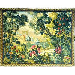 Peaceful Verdure European Tapestry Wall Hanging (Green, multi Pattern: FloralLined: Lined with heavy weight poly/cotton with rod pocketDimensions: 28 inches high x 39 inches wide  )