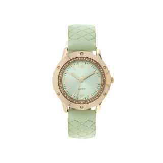 Womens Quilted Strap Stone Accent Watch, Green