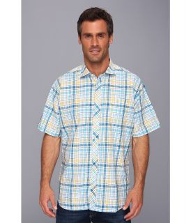 Thomas Dean & Co. Aqua Jacquard Plaid S/S Button Down Shirt w/ Chest Pocket Mens Clothing (Blue)