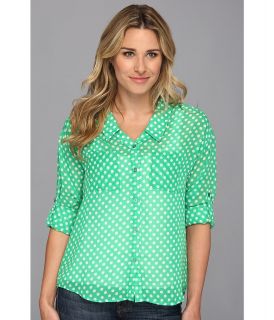 KUT from the Kloth New Reid Dot Top Womens Long Sleeve Button Up (Green)