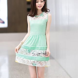 BeiYan Womens Fashion Organza Sleevless Slim Splice Dress(Screen Color)