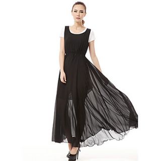 Color Party Womens Solid Color Swing Dress (Black)