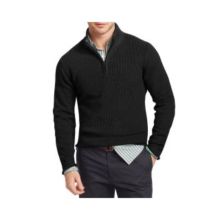 Izod Quarter Zip Shaker Sweater, Black, Mens