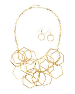 Golden Hexagonal Necklace & Earrings Set