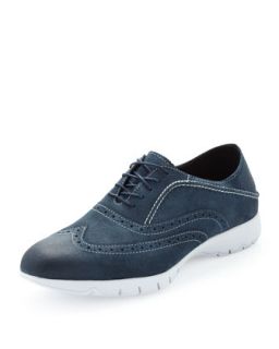 Colored Sole Brogue Suede Loafer, Navy