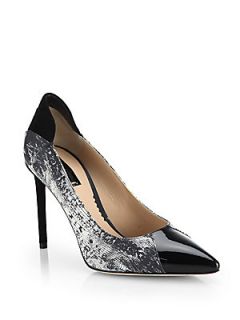 Reed Krakoff Academy Snake Print Leather Pumps   Black White