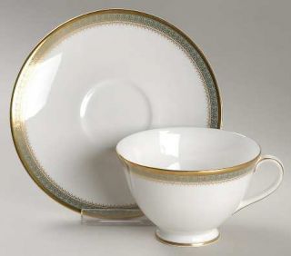 Royal Doulton Clarendon Footed Cup & Saucer Set, Fine China Dinnerware   Gold &