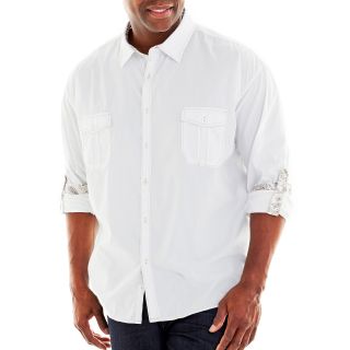 Damante Long Sleeve Woven Shirt Big and Tall, White, Mens