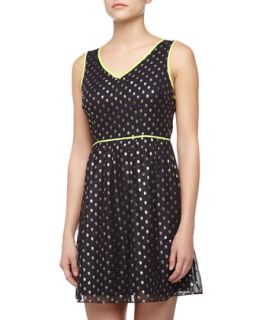 V Neck Polka Dot Dress, Navy